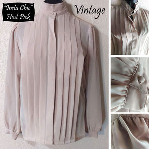 🌺 Vintage 70-80s sheer taupe long sleeve blouse